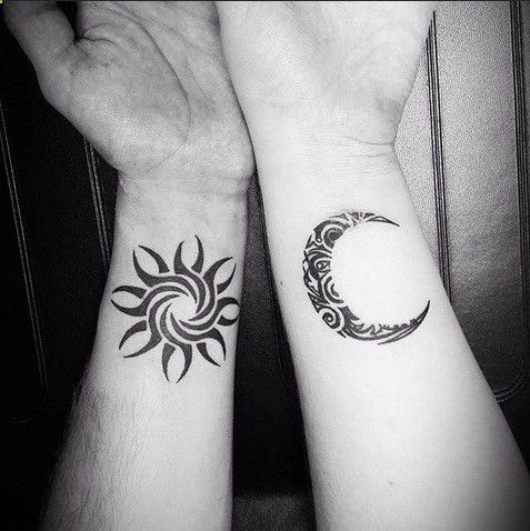 Artistic Moon And Star Tattoos Mother Son Tattoos Mother
