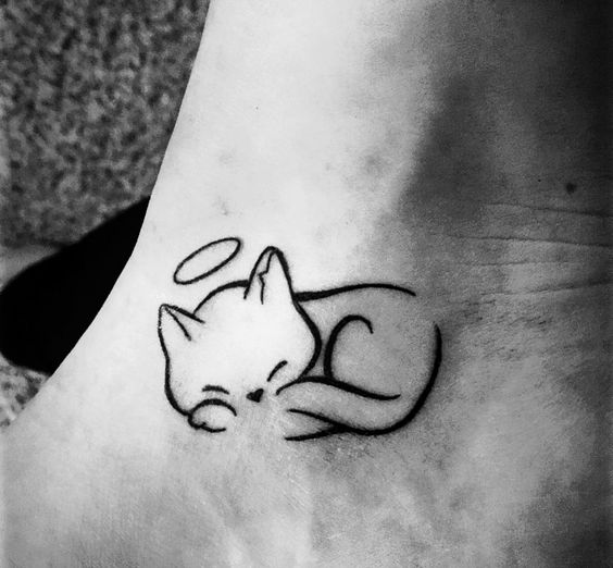 Tattoo uploaded by JenTheRipper  Sleeping cat tattoo by Norako Norako  dotwork nature cat negativespace flower  Tattoodo