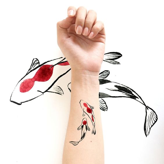 Goldfish Pair Temporary Tattoo Sticker  OhMyTat