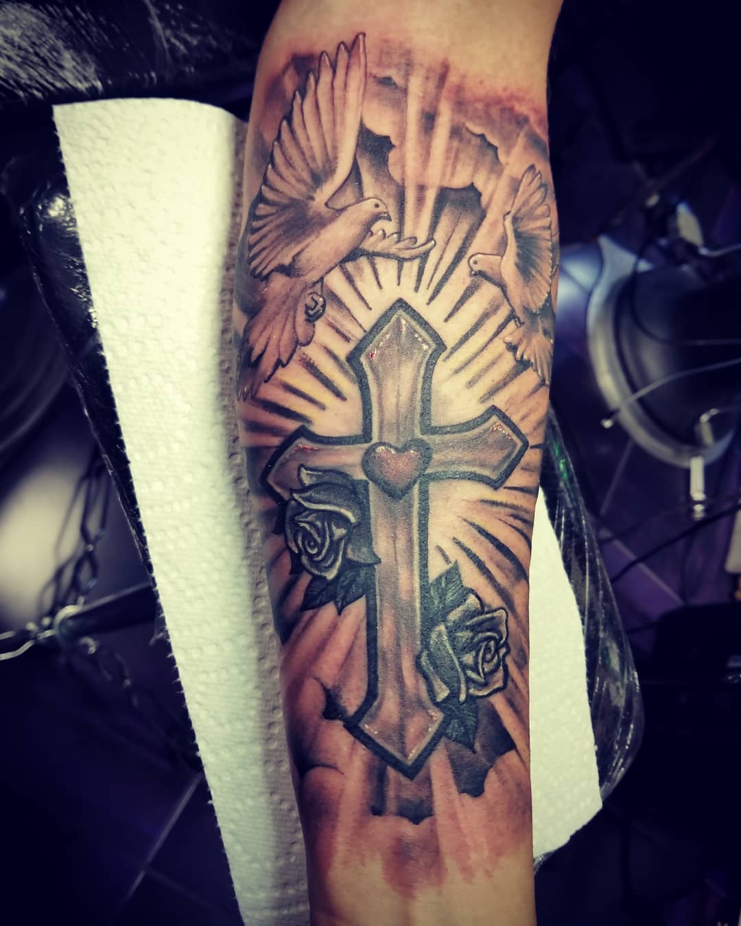 Rich Best Cross Tattoos for full left arm - Best Cross Tattoos - Best