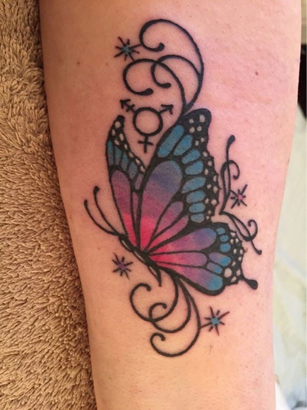Lovely Colorful butterfly thigh tattoo